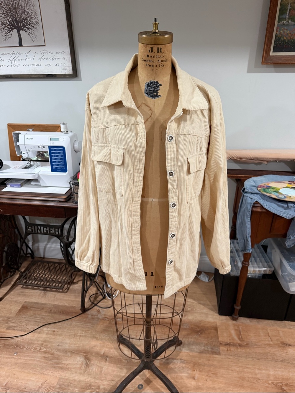 Velvet Heart Cream Corduroy Shacket Jacket - Women